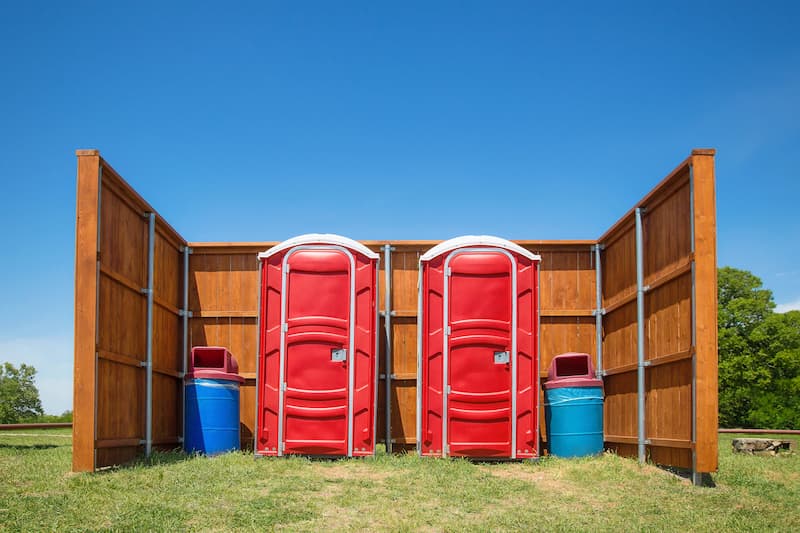 Short-term porta potty units staged for delivery in Enid, Oklahoma